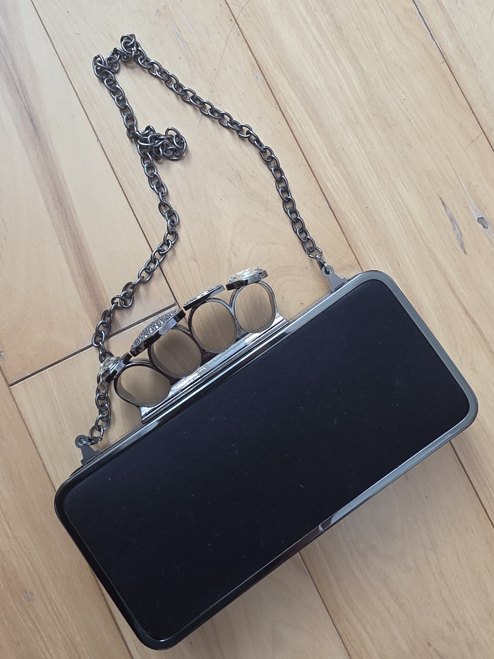 bcbgmaxaria Black Knuckle Evening Clutch with Chain Strap